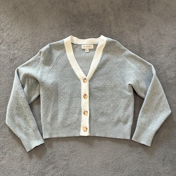 Free Assembly Gray White Cropped Cardigan Button Boxy Fit Sweater Youth Sz Large - Picture 1 of 10